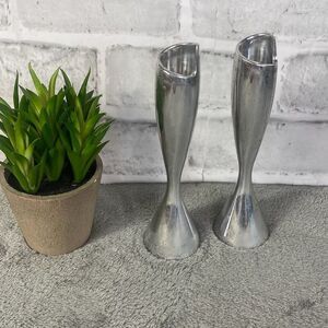 Vintage 2000 Nambe Pewter Smith Celentano Spiral Candlesticks 6301 7in